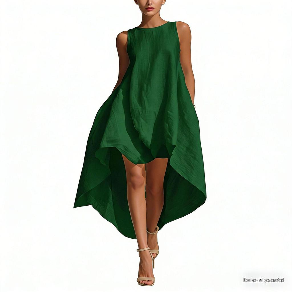 2026 Spring Women's Cotton Linen Irregular Sleeveless Dress
