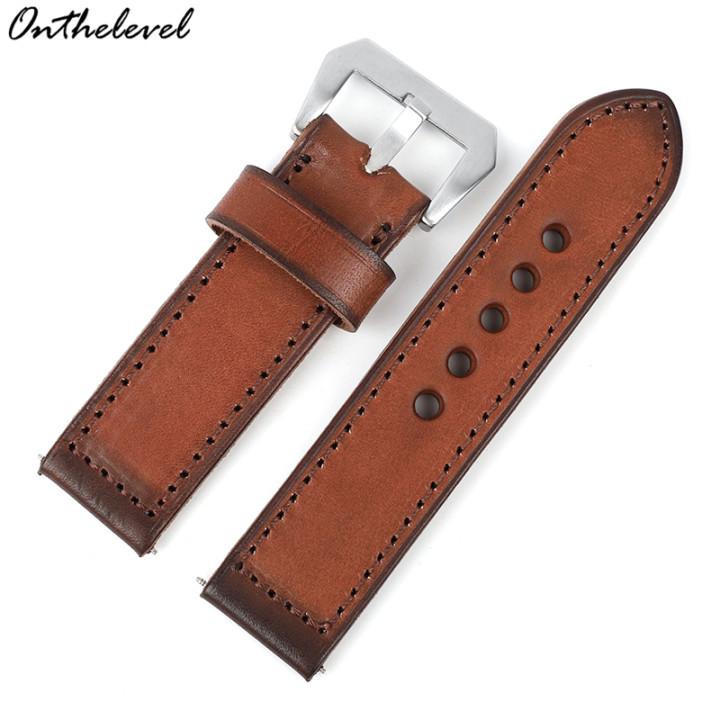 Vintage Genuine Leather Watch Bands 20mm 22mm 24mm Handmade Stitching Watch Strap Replacement Women Men Cowhide Wristband Belts
