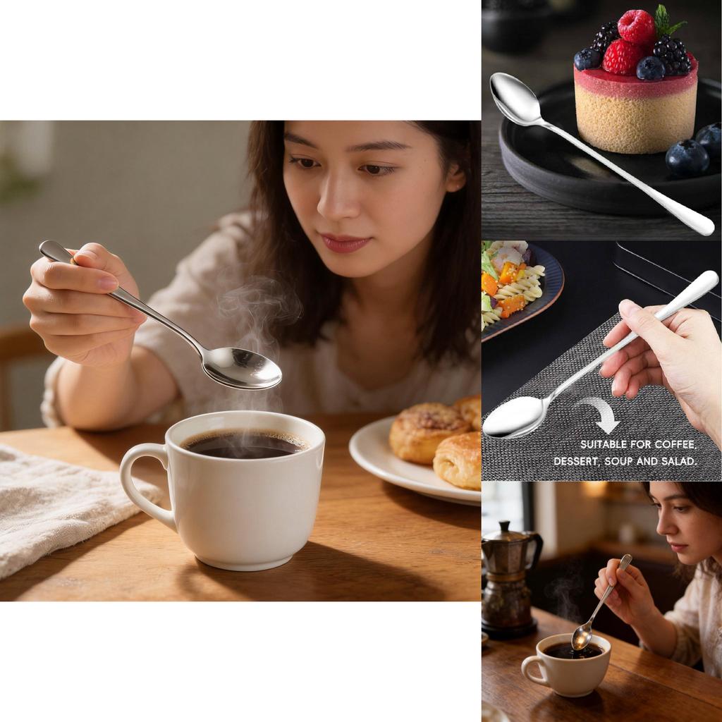 Stainless Steel Soup Spoon With Long Handle For Coffee And Dessert Ideal For Home Kitchen