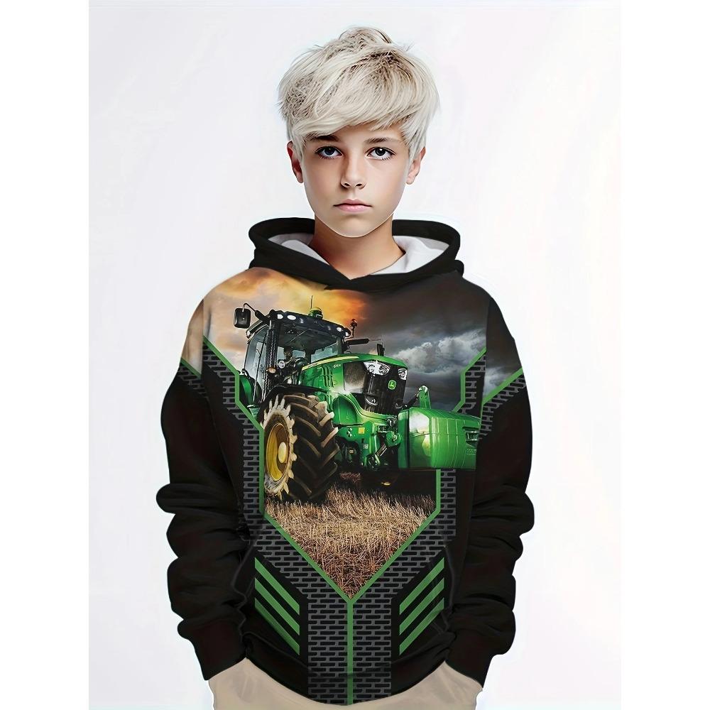 Frühlings-Hoodies LKW Traktor 3D-Druck Streetwear Junge Mädchen Mode Sweatshirts Übergroßer Hoodie Kinder Pullover Kinder Trainingsanzug
