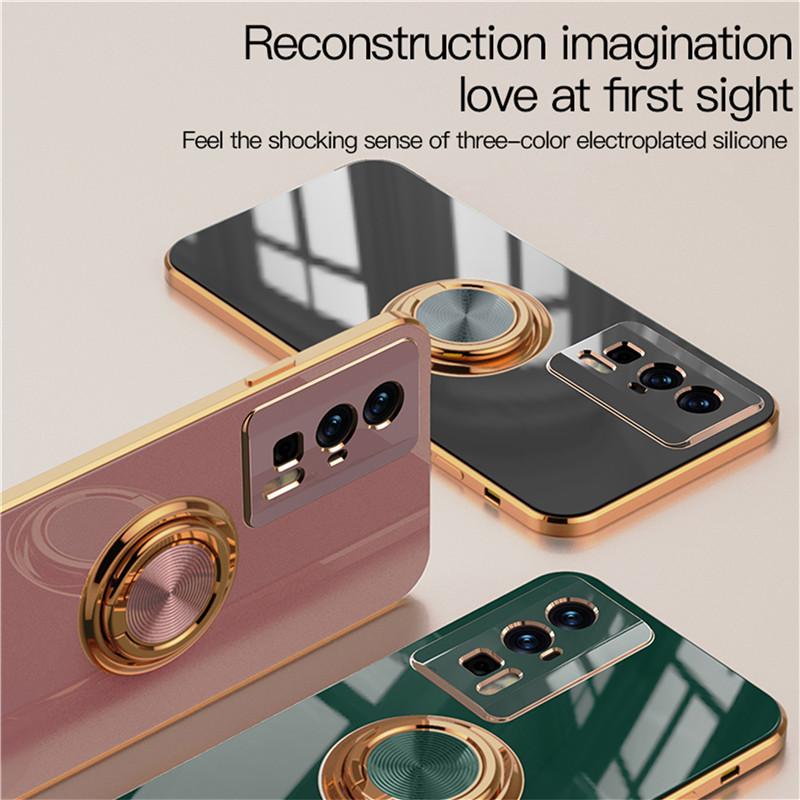 Magnetyczna Adsorpcja Samochodowa 6D Plating Silikonowe TPU Etui z Pierścieniem Dla Xiaomi Poco F5 X5 Pro Tylna Podpórka Powłoka Ochraniacz