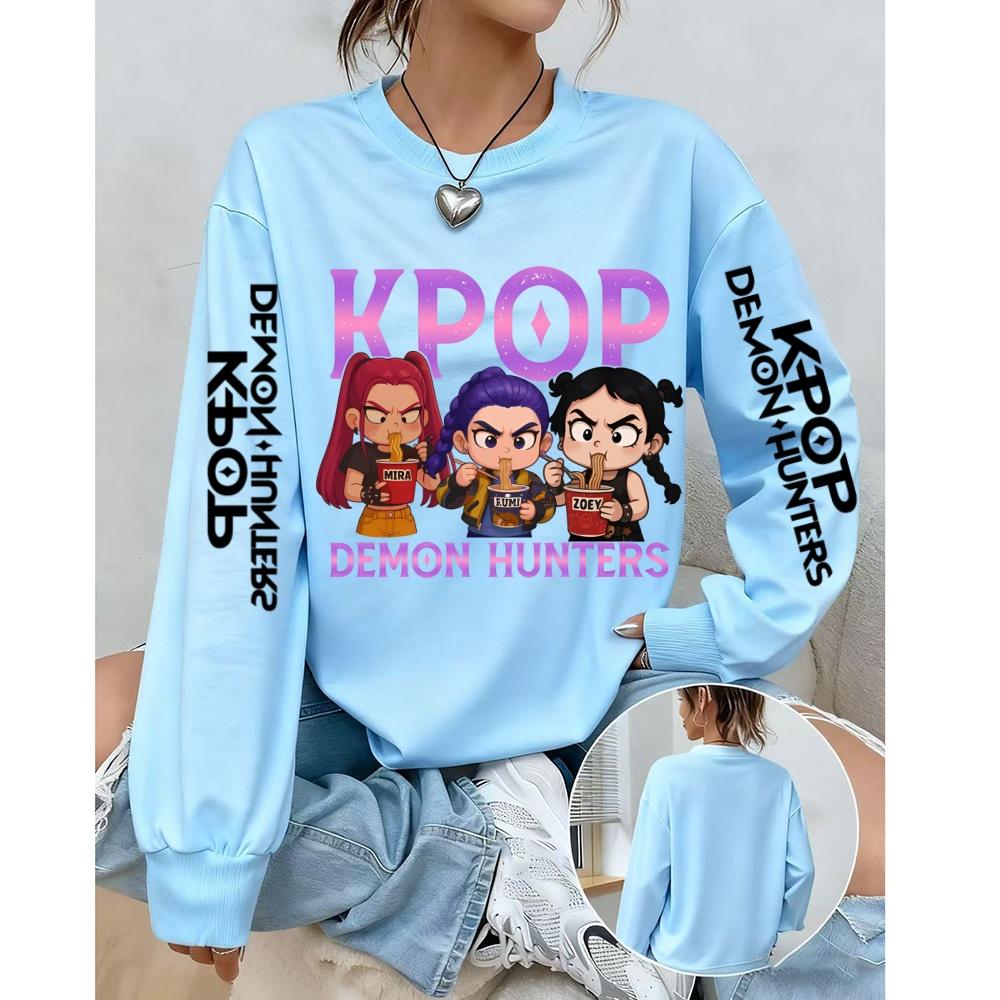 Women's Casual Anime KPop Demon Hunters Printed Pullover Sweatshirts Design Long Sleeved Round Neck Autumn