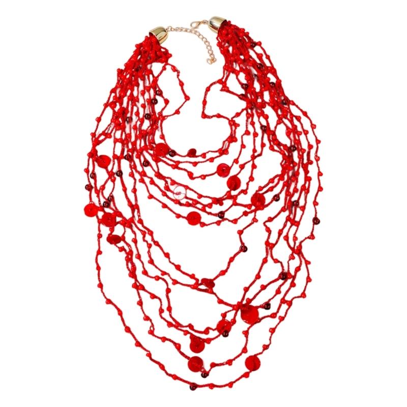 Классическое ручное изготовление из сплава Ожерелье Многоразовое украшение Многоцелевой аксессуар Дополняет повседневные и вечерние образы красный