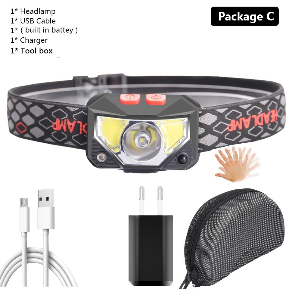 Led Headlamp Sensor XP-G Q5 Built In Battery Head Flashlight Lamp Headlight Bulbs Lights Running Waterproof White Red Color