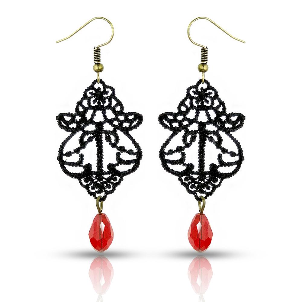 Bohemian Red Lace Ethnic-Style Summer Earrings with European-American Flair
