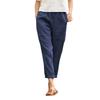 Women's Elastic Waist Straight Leg Linen Cotton Casual Pants Loose Fit Pocket Trousers