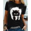 Camiseta de Mujer Camiseta Gato Diario Fin de Semana Estampado Negro Manga Corta Moda Divertida Cuello Redondo Corte Regular Verano