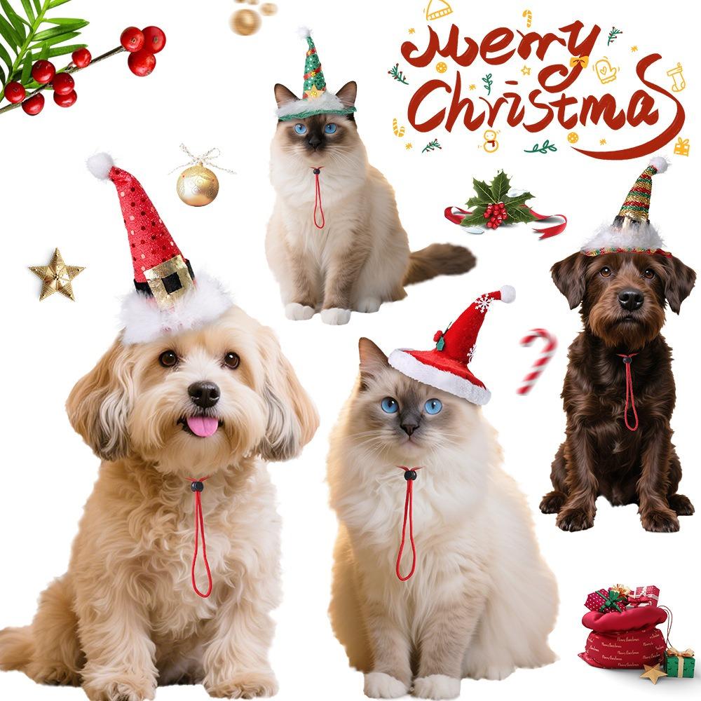 Soft Pet Christmas Hat Adjustable Festive Pet Hat Fashion Pet Santa Hat Pet Outfit