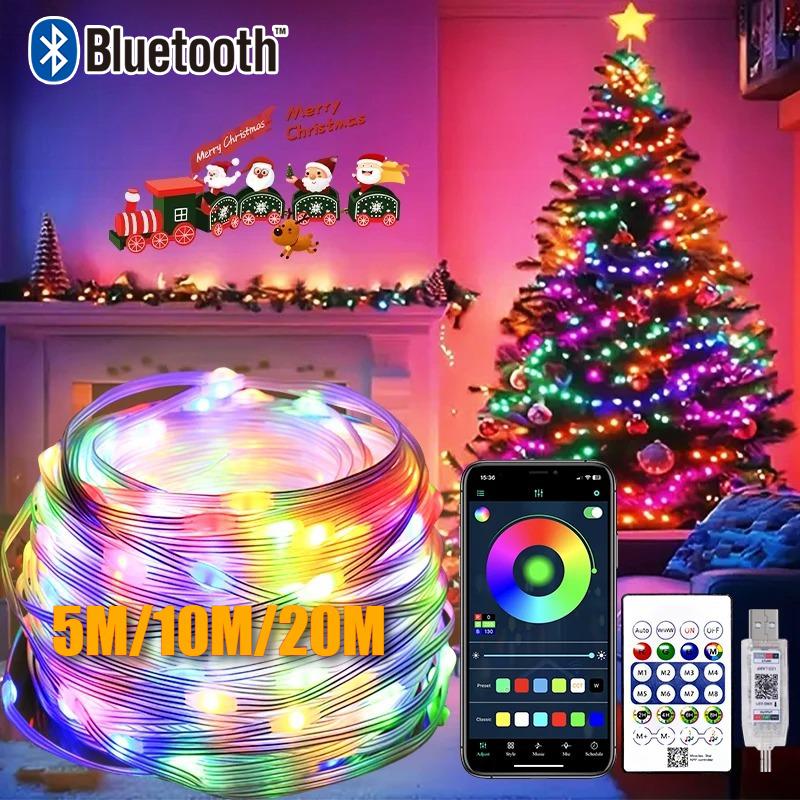 5M/10M/20M USB Christmas Fairy String Lights Bluetooth Remote Control Music Sync Waterproof Indoor Outdoor Garden Bedroom Decorative Lights