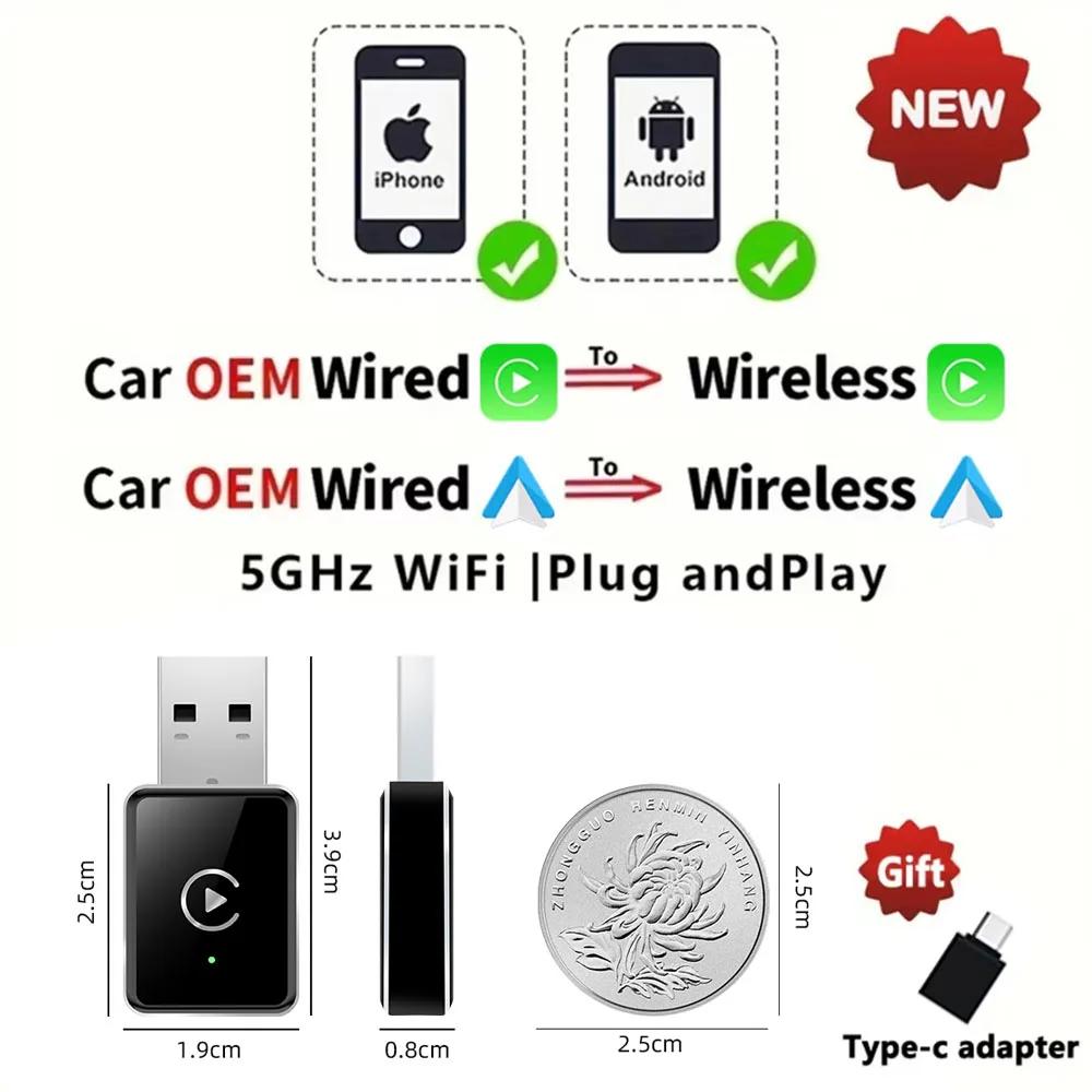 

2025 2in1 Wireless Carplay&Android Car AI Box Wired to Wireless WIFI BT Auto Connect Adapter Bluetooth Plug&Play Super Mini Box