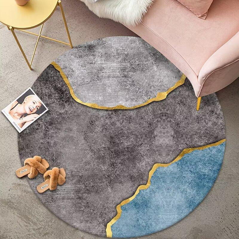 Runde geometrische Teppiche im europäischen Stil für Wohnzimmerdekor, weicher Bettvorleger, rutschfester Schlafzimmerteppich, grau, Bodenmatte für Computerstuhl