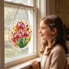 Acrylic Suncatcher Window Hanging Decoration 2D Round Shape with Leaf Pattern Stained Glass Style Home Ornament