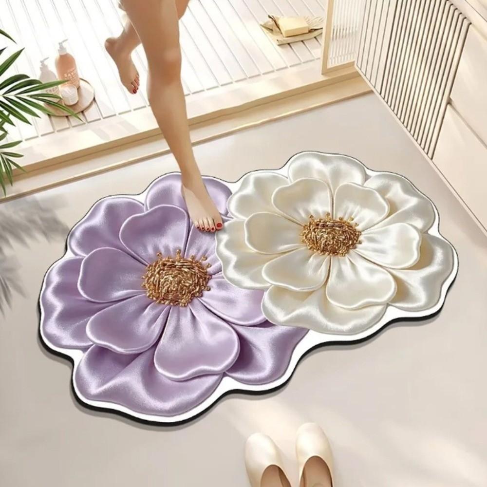 5D Flower Design Bathroom Mat Water Absorbent Quick Dry Diatom Mud Mat Colorful Non Slip Non Slip Floor Mat Home Daily Use