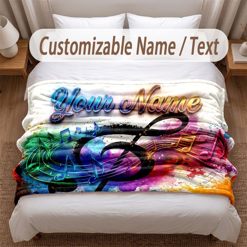 Music General Theme Soft Blanket Personalized Custom Name Text Print Warm Blanket Home Sofa Bedroom Decor