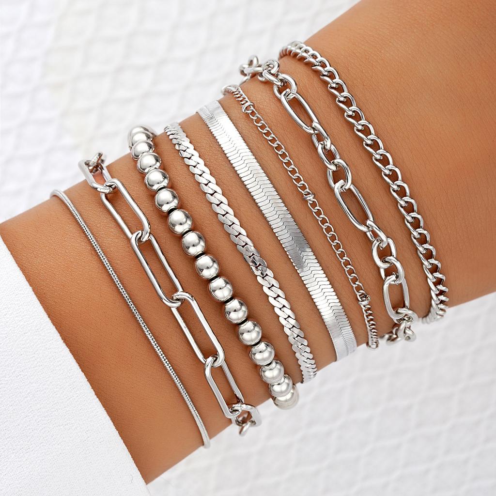 8 Pcs Gold Color Bracelet Set Boho Retro Thick Twist Cuban Beaded Chain Bracelet for Women 2025 Trendy Quality Jewelry Gifts