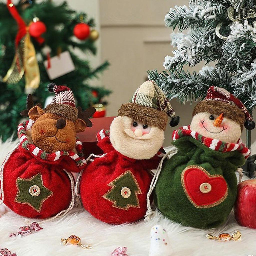 Christmas Knitted Doll Gift Bag Christmas Eve Apples Packaging Bag Santa Claus Snowman Elk Doll Storage Reusable Wrapper Bags