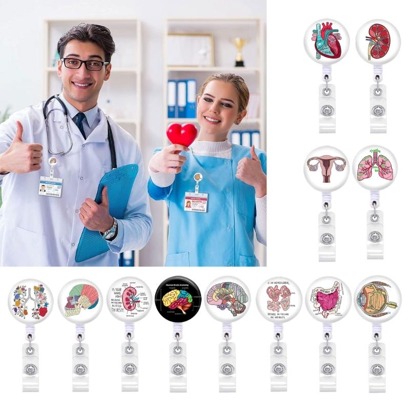 Zatahovací držák na odznaky s klipem na ID pro zdravotní sestry, jmenovky, karty, organizér, anatomie, ošetřovatelství, lékař, lékařská práce, kancelář