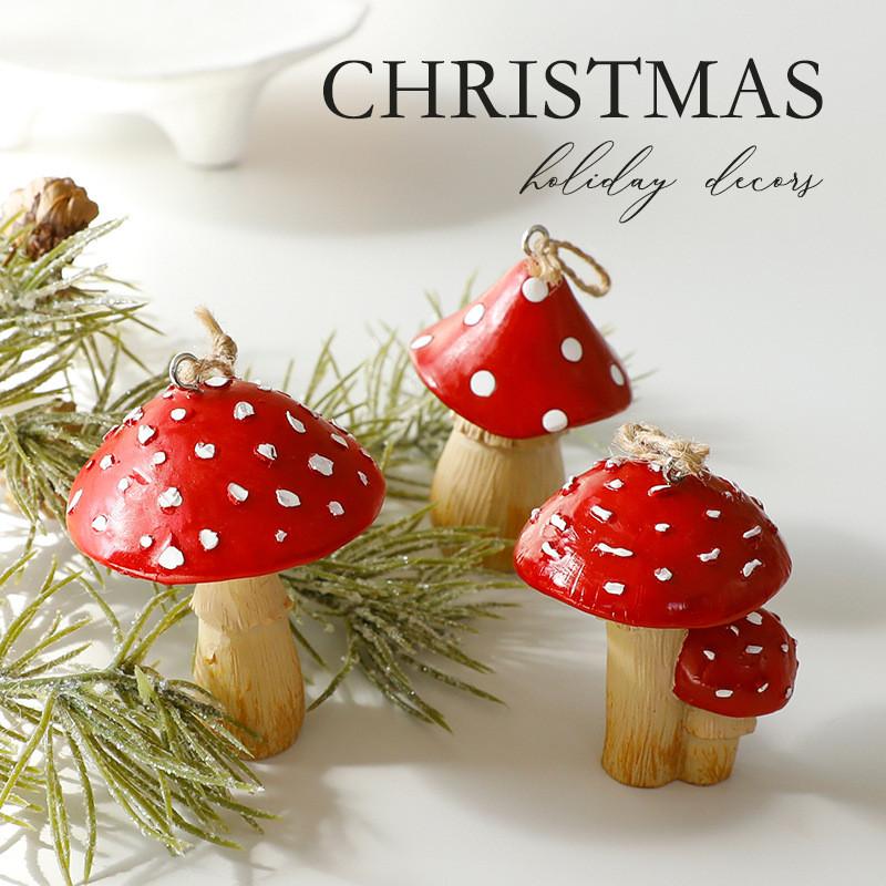 Christmas Mushroom Ornaments Resin Decorative Holiday Gift Set For Festive Decor