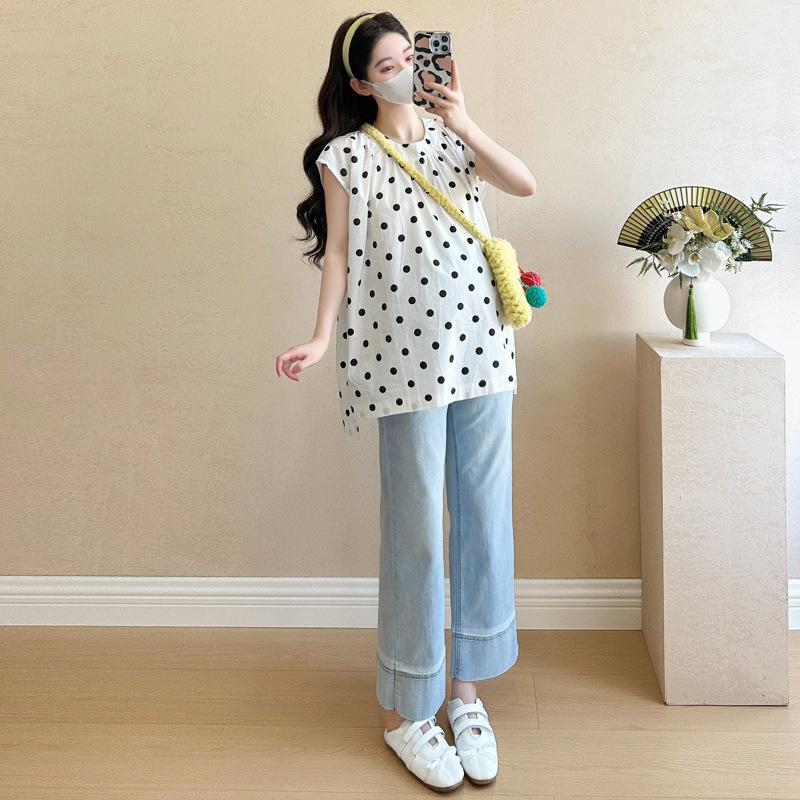 In-Stock Maternity Summer Fashion: Loose Round Neck Vest and Split Top M