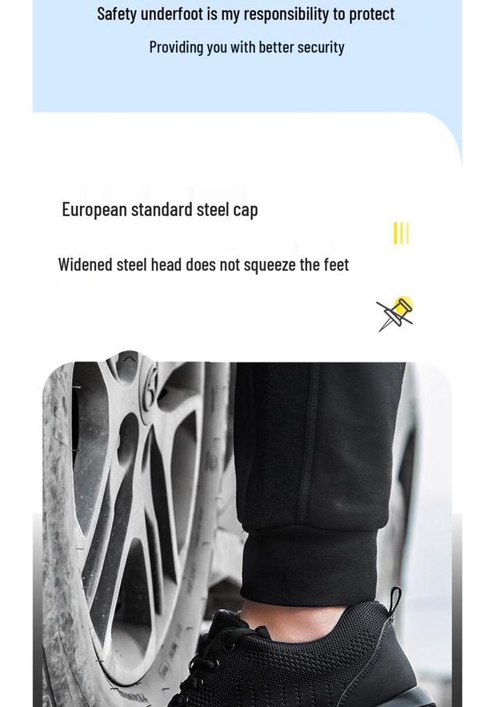 Four Seasons Fly-Knit Protective Work Shoes: Anti-Smashing, Anti-Piercing, and Anti-Static.