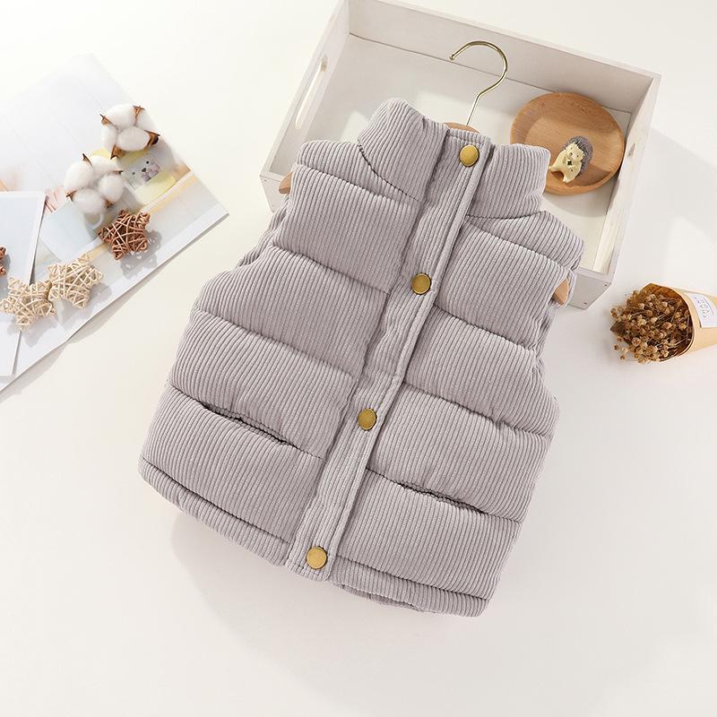 

Дитячий вельветовий жилет з коміром-стійкою на осінь та зиму – Однотонний верхній одяг для хлопчиків та дівчаток 120 cm