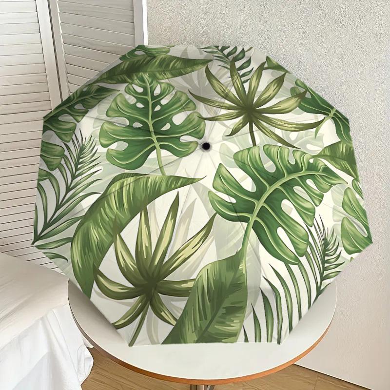 1PC Tropical Leaves Pattern Umbrella-8-Rib Reinforced, Automatic Open, Lightweight & Durable, Cute Fashion Accessory for Outdoor-P71