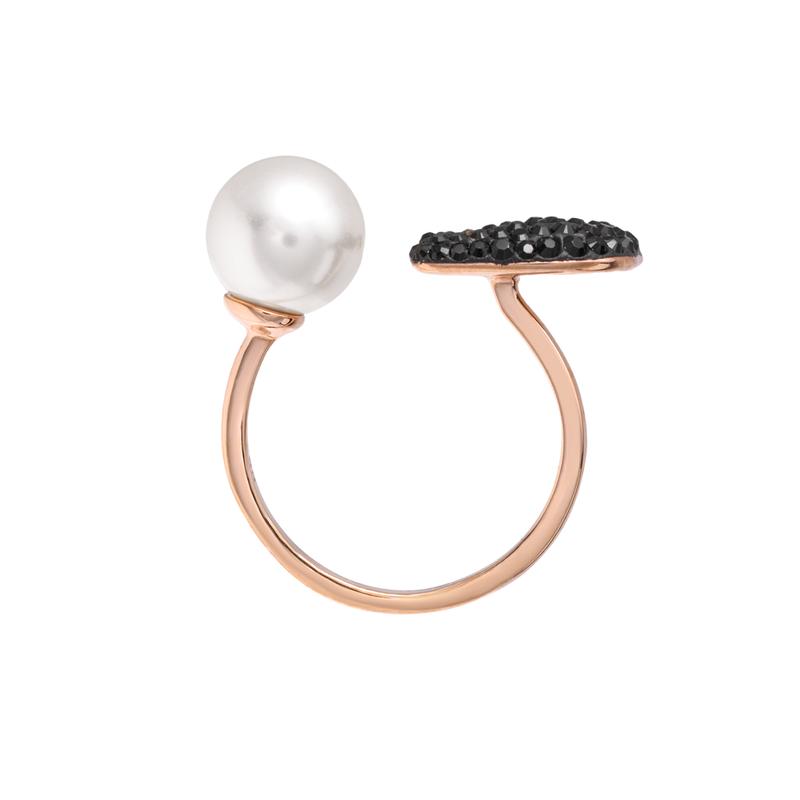 Swarovski IKONICKÝ ČERNÝ LABUŤ Elegantní prsten ve tvaru perly Dámský Černý 5296471+5296470+5256266