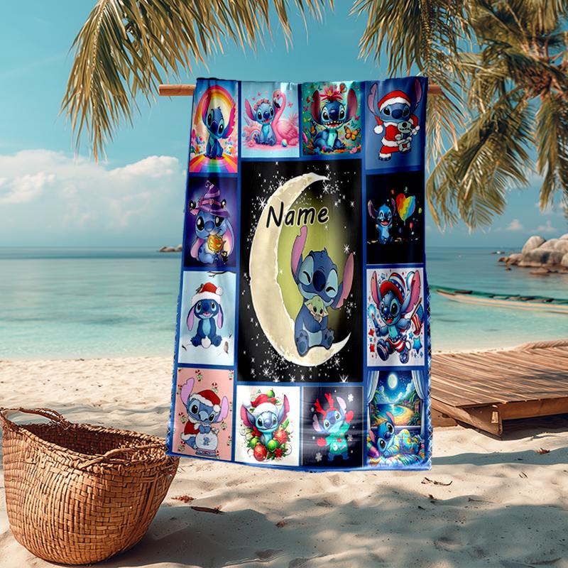 Custom Name Ultra-Soft Beach Towel with Stitch Theme,Ideal for Pool - Camping, Diving - Perfect Travel Essential, Vibrant Beach Towel.