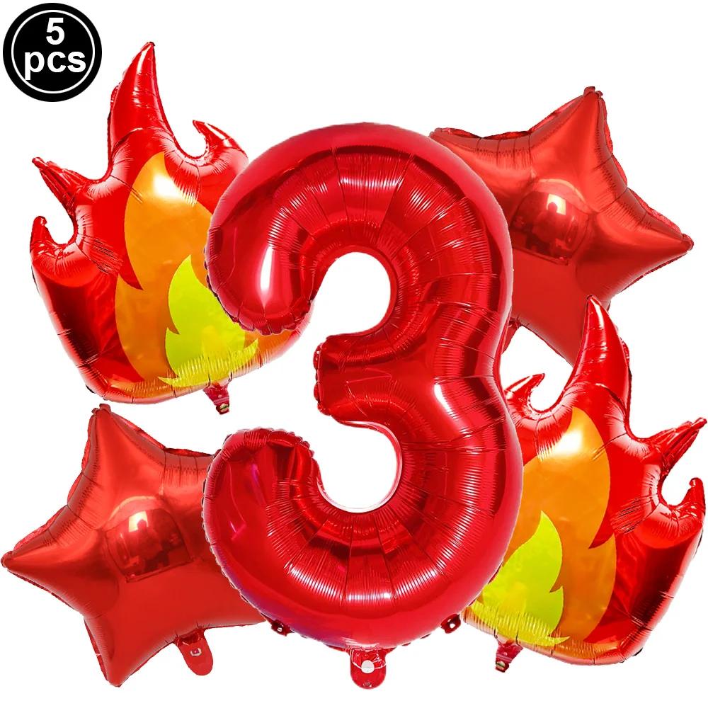 

5pcs/Set Fire Number Foil Balloons Set Decorations Fire Engine Fire Flame Balloons Kid Boy Fireman Theme Birthday Party Supplies as picture