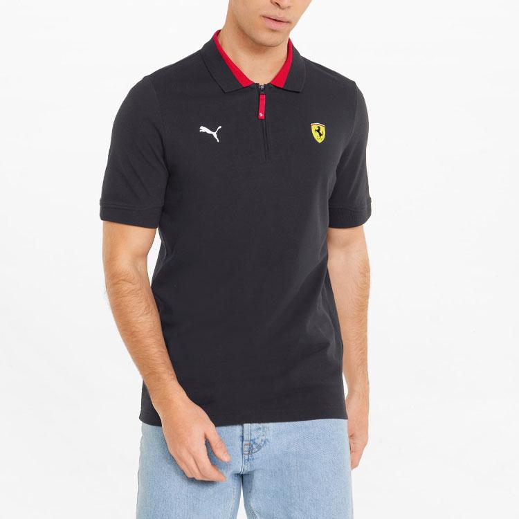 Puma Color Block Trim Logo Print Half Zip Short Sleeve Polo Shirt Men tops Black 533747-01