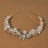 Alloy Hairband with Intricate Leaf Design Rhinestones Pearls Delicate Headpiece Suitable for Sensitive Scalp Wear