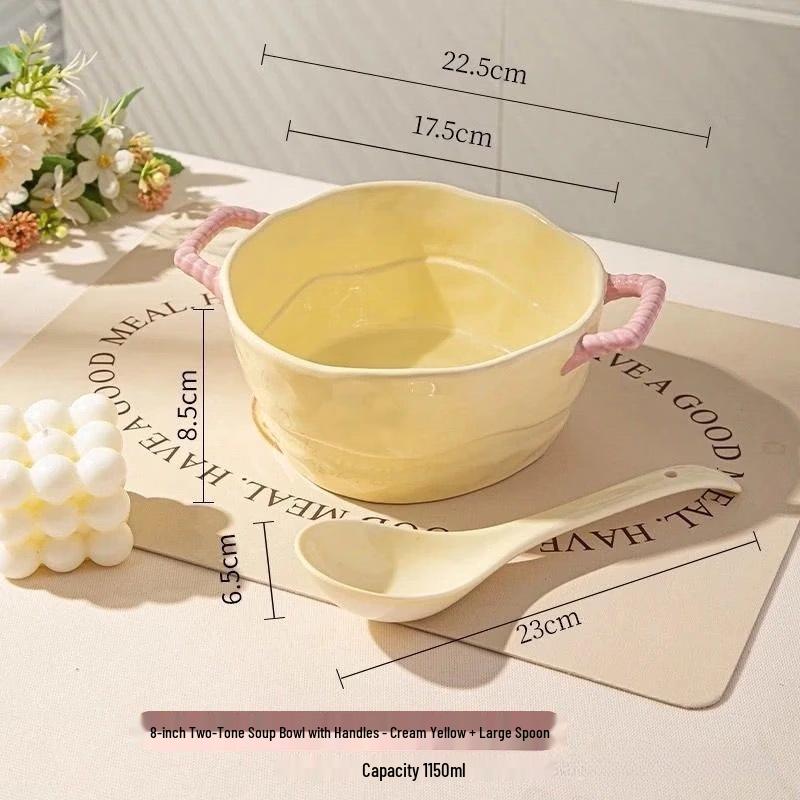 Hanyou 8-inch Ceramic Double-Handle Bowl Set