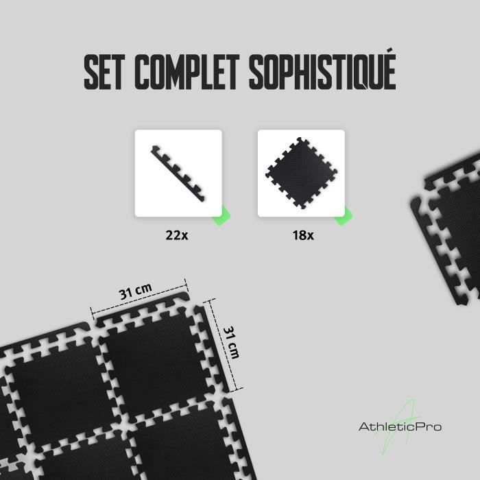Tapis de protection de sol - thleticpro - 18 tapis - 31x31cm - extra épais - protection renforcée