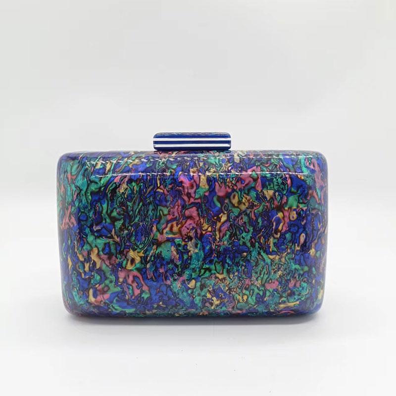 Women's Handbag Luxury Acrylic Evening Bags Navy Blue Vintage Colorful Sequins Clutch Purse Party Prom Casual Shoulder Crossbody