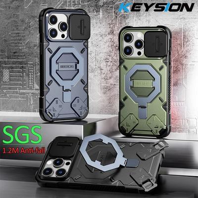 KEYSION Shockproof Case for MagSafe for iPhone 15 Pro Max 15Plus Silicone+PC Magnet Ring Stand Phone Cover for iPhone 13 Pro Max