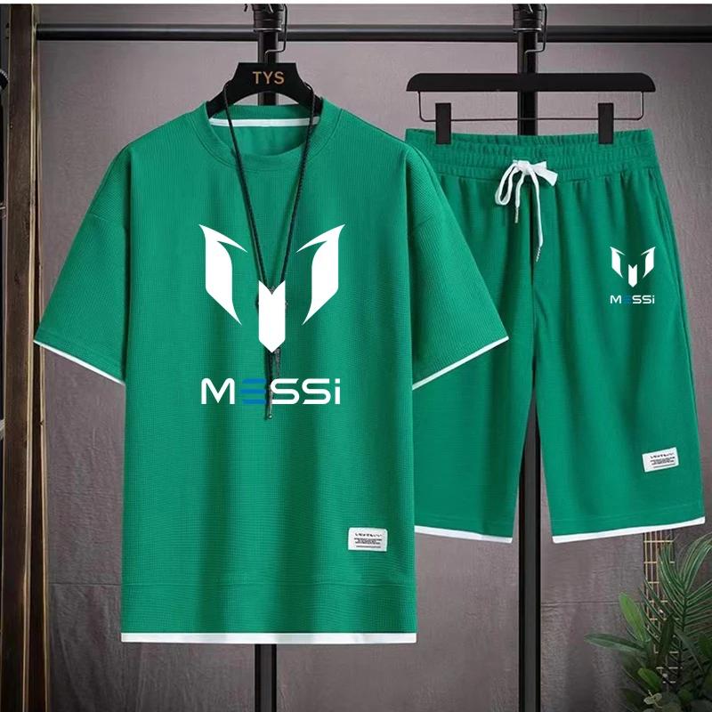 men's T-shirt and shorts set, summer sportswear, loose fitting T-shirt, 2 pieces