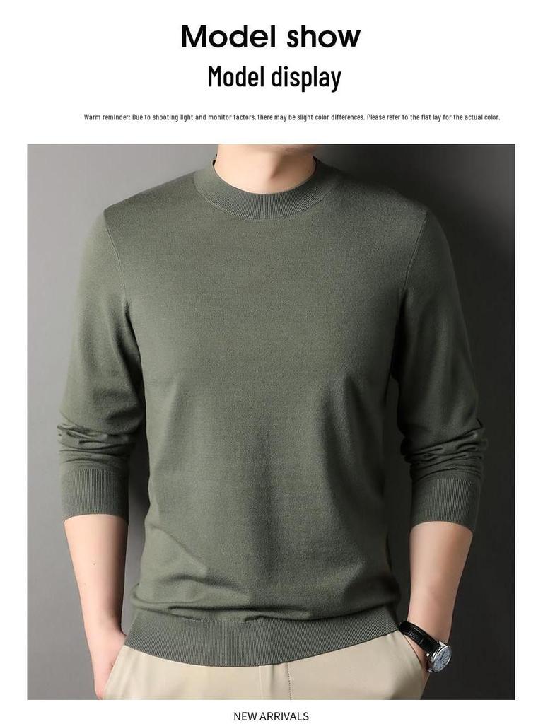 Romon Men's Crew Neck Wool Sweater - Long Sleeve Knitted Top for Spring, Autumn, and Winter