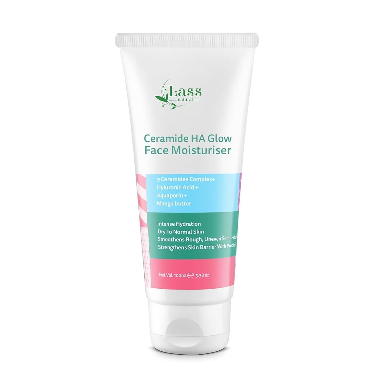 Lass Natural Ceramide HA Glow Face Moisturiser | 6-Ceramide Complex + Hyaluronic Acid | Barrier Repair, Deep Hydration & Skin Brightening Moisturiz