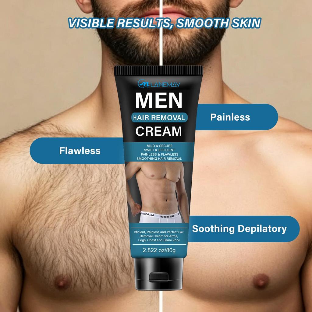 Men’s Hair Removal Cream-Soothing, Painless And Flawless-Fast And Effective-Suitable For All Skin Types, 80g