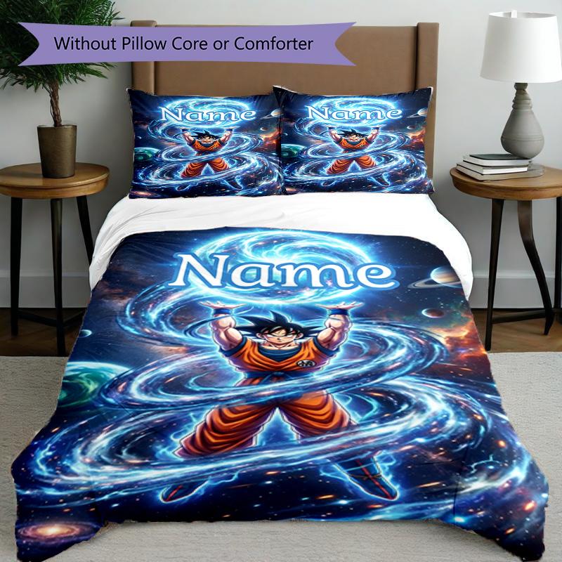 3pcs Duvet Cover Set (1*Duvet Cover + 2*Pillowcase, Without Core), Custom Name DRAGON BALL Pattern Bedding Set, Home Bedroom Decor Gift