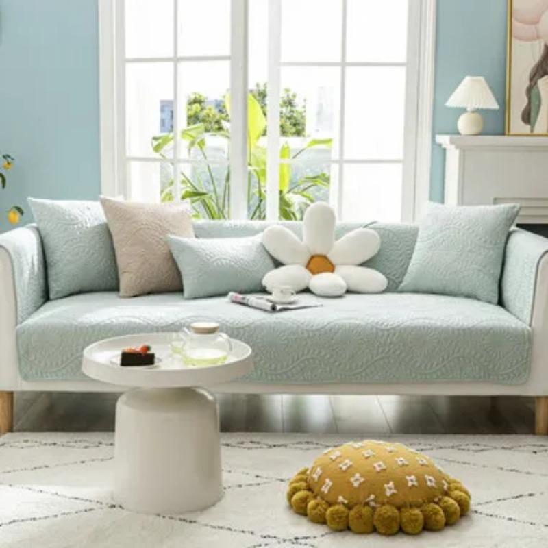 

Four Seasons Universal Cotton Quilted Embroidered Annual Ring Sofa Cushion Modern Simple Solid Fabric Sofa Towel 70x70cm 1pcs
