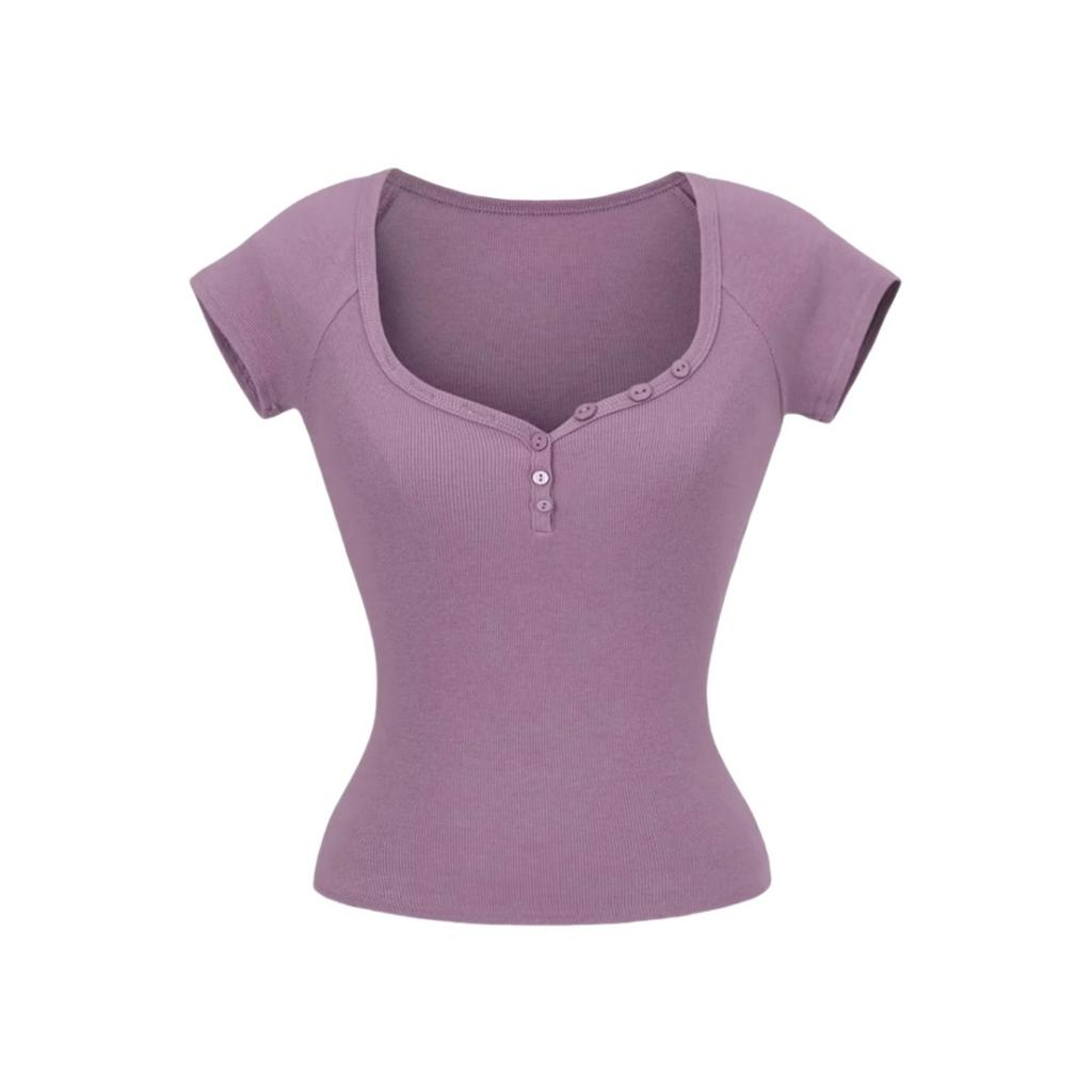Women's Sweetheart Neck Short Sleeve T Shirt Slim Fit Basic Solid Color Tee