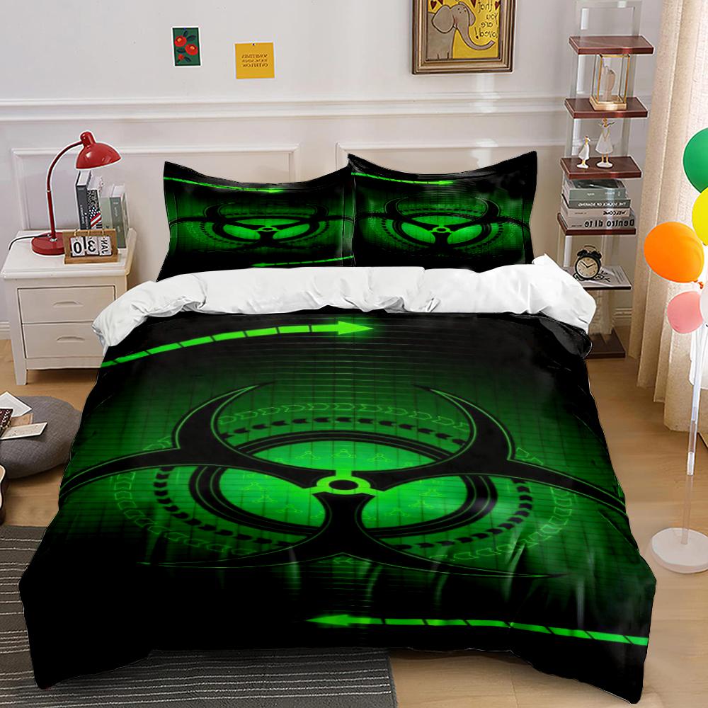 Green Biohazard Symbol with Futuristic Arrows Bedding set (1 duvet cover, 2 pillowcases, duvet not included) sofas