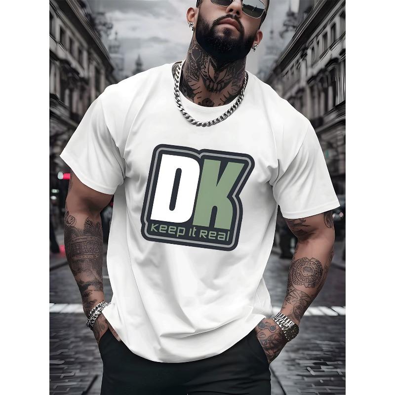 

European sizes Men s Fashion Street Style Casual Trendy T Shirt with DK Keep It Real Letter Graphic Print Adult Casual Wear for All Seasons 4XL білий