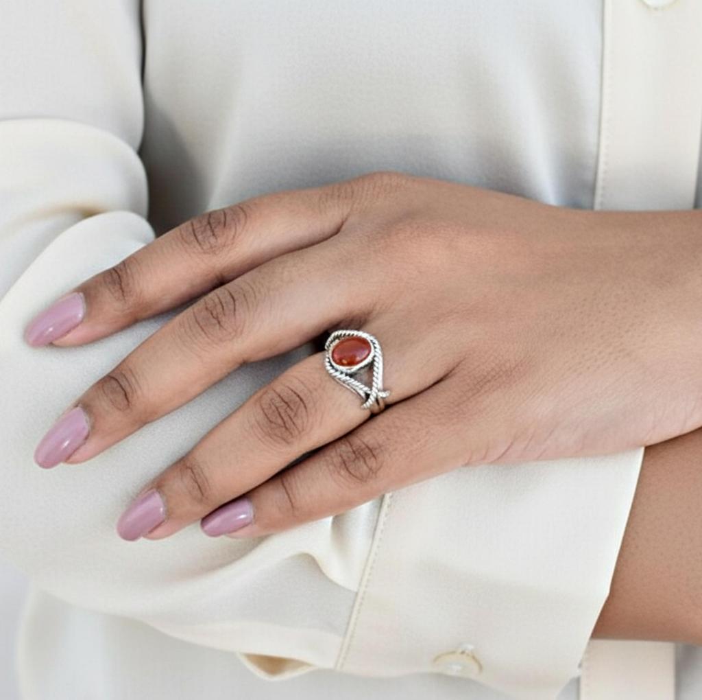 Red Carnelian Oval Cut Gemstone Ring, 925 Sterling Silver, Minimalist Bohemian Ring, Promise Ring