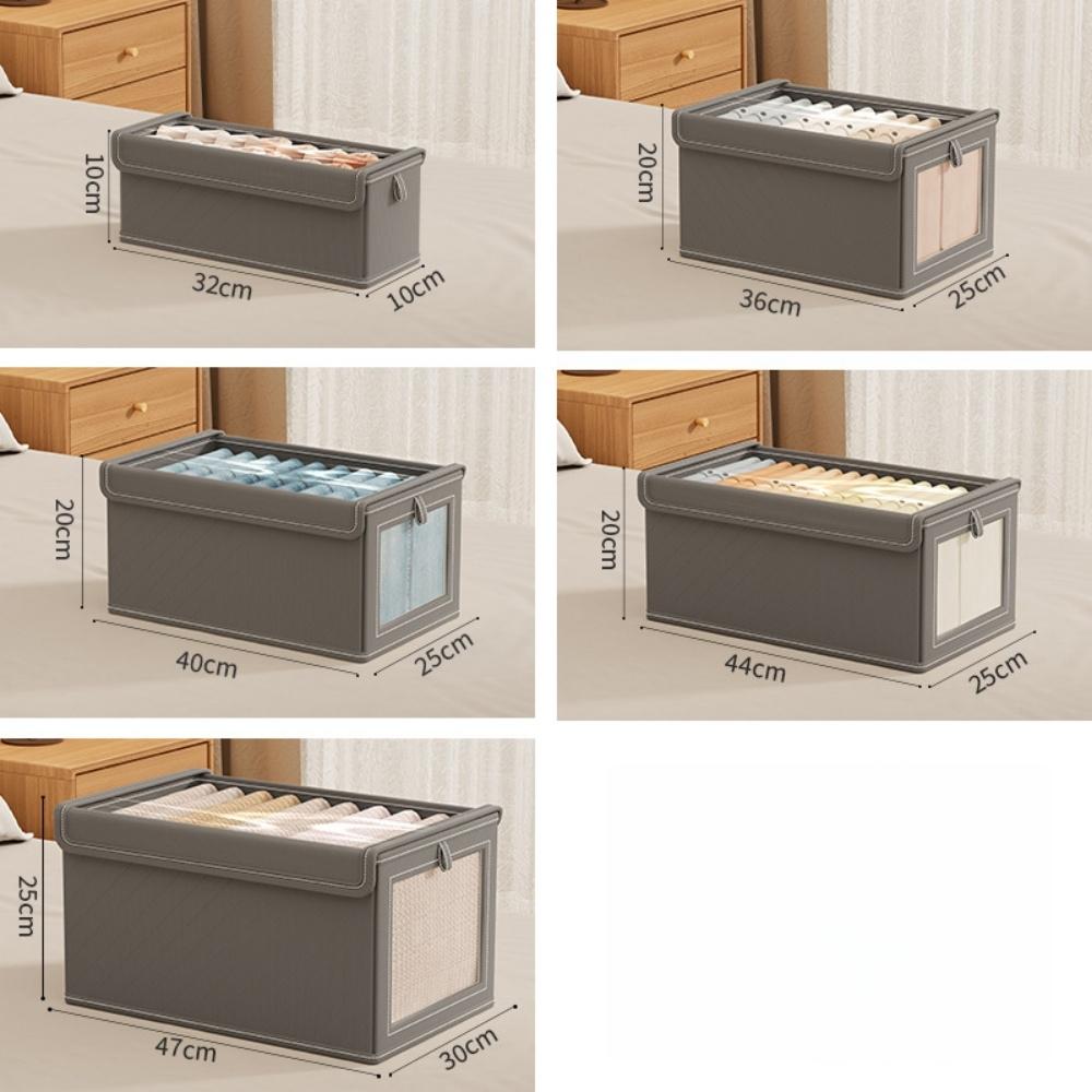 

1PC Clothes Storage Box with Lid Foldable Household Wardrobe Layered Organizer Drawer-Type Visible Pants Storage Bin S сірий колір