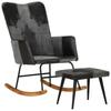 Day and Night - Day and Night Rocking Chair with Genuine Leather and Black Canvas Stool
