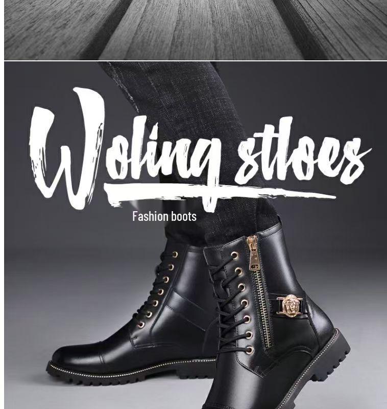 Stivali Martin da Uomo 2025 in Pelle Nera a Mezza Gamba, Vera Pelle, Resistenti all'Usura, con Zip