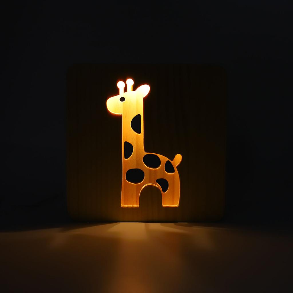 3D Giraffe Wooden Lamp 360 Degree Irradiation Hollow Pattern Warm White Light LED Wooden Night Light