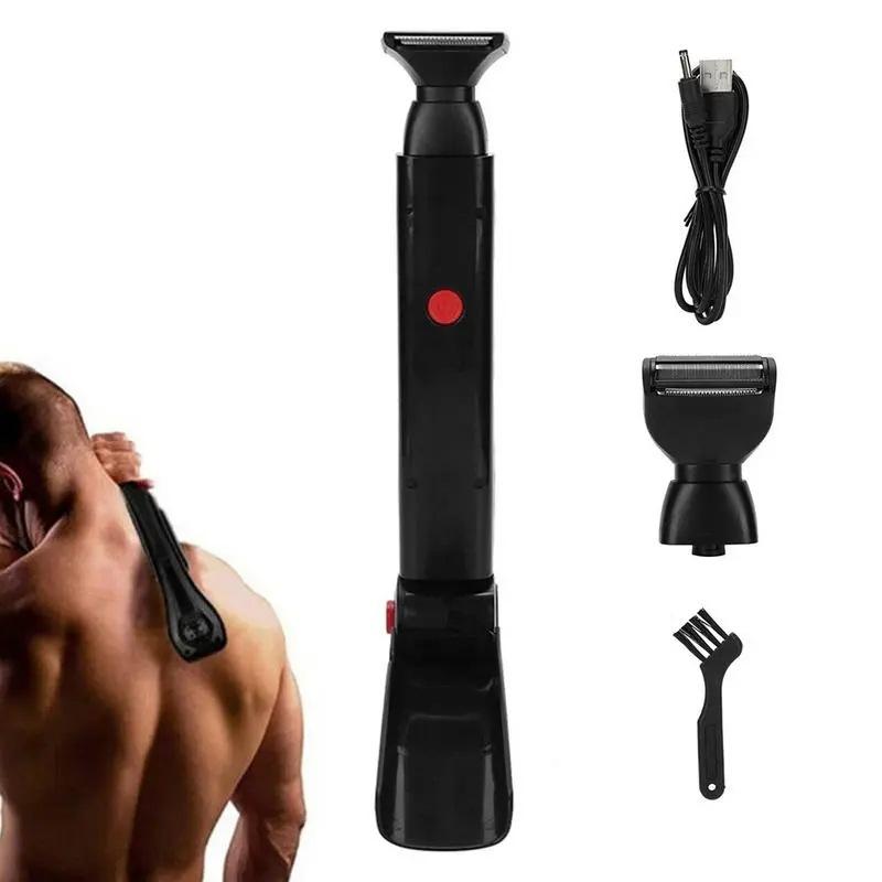 Electric Back Shaver 2In1 Facial Hair Trimmer Razor Rechargeable Foldable Handle Back Hair Removal Men Body Groomer Father Gift